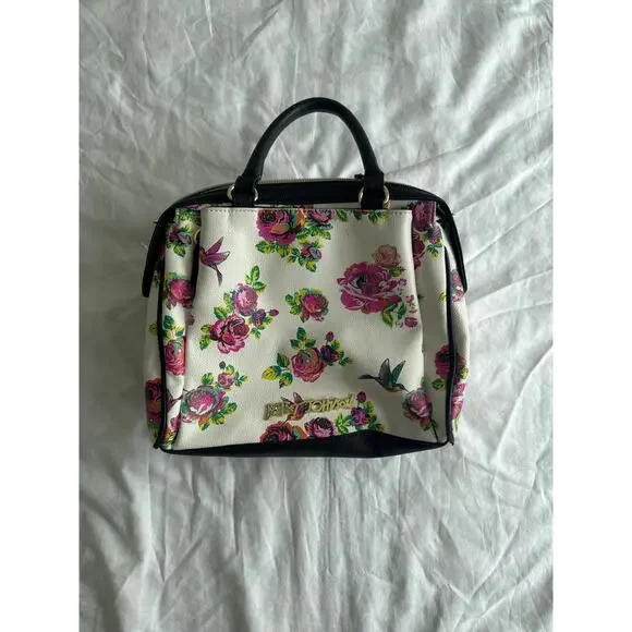 Betsey Johnson Pink Super Bow Hummbingbird Floral Satchel Floral Girly - Picture 2 of 8